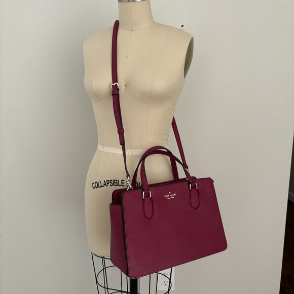 Kate Spade Laurel Way Reese Satchel Crossbody Saffiano Leather Blackberry/Maroon - Picture 2 of 15